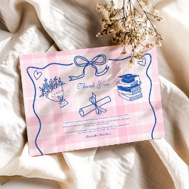 Retro Hand plockade Rosa och Blue Studenten Tack Kort