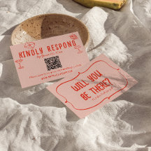 Retro Hand plockade Rosa Red Unique QR Code Bröllo