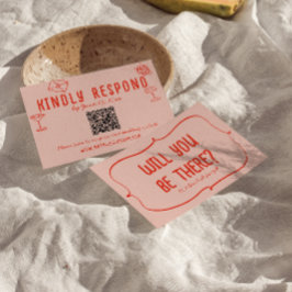 Retro Hand plockade Rosa Red Unique QR Code Bröllo OSA Kort