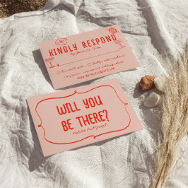 Retro Hand plockade Rosa Red Unique Quirky Bröllop OSA Kort