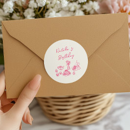 Retro Hand plockade Rosa Tableware Birthday Brunch Runt Klistermärke