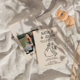 Retro Hand plockade Sketchy Quirky Photo Bröllop Inbjudningar