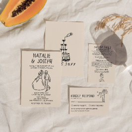 Retro Hand plockade Sketchy Quirky Unik Bröllop Inbjudningar