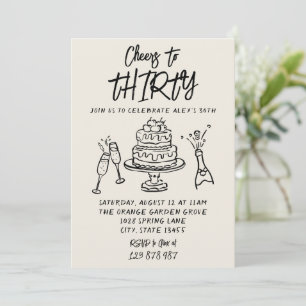 Retro Hand plockade skrev 30:e Whimsical Birthday Inbjudningar