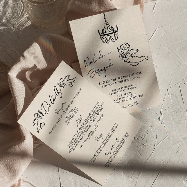 Retro Hand plockade skrev Cupid allt på en Bröllop Inbjudningar (Skapare uppladdad)