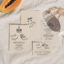 Retro Hand plockade, skriven Cupid Quirky Bröllop Inbjudningar