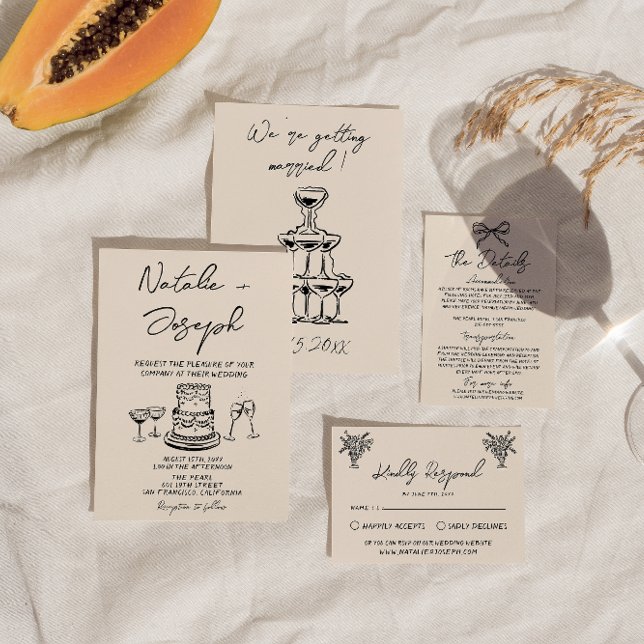 Retro Hand plockade-skriven kummel Quirky Fold Brö Inbjudningar (Skapare uppladdad)