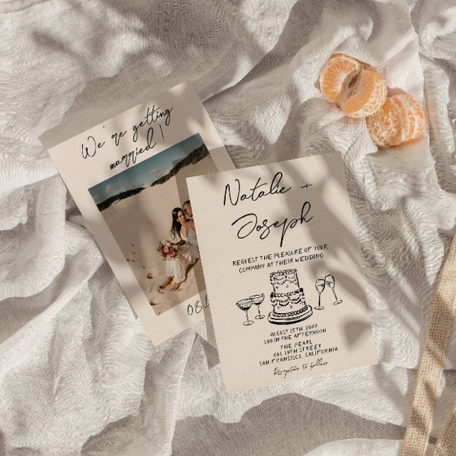 Retro Hand plockade-skriven kummel Quirky Photo Br Inbjudningar (Skapare uppladdad)