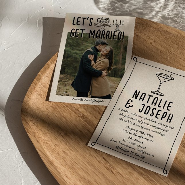 Retro Hand plockade-skrivet cocktail-foto Bröllop Inbjudningar (Skapare uppladdad)