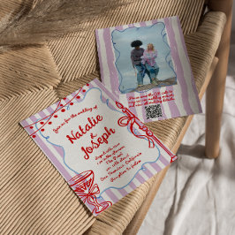Retro Hand plockade-skrivet foto QR-kod Bröllop Inbjudningar