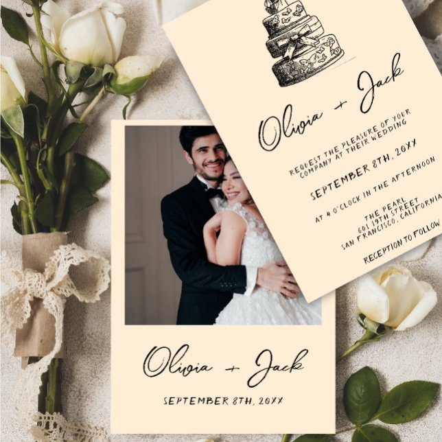 Retro Hand skriftlig ritad kummel Quirky Photo Brö Inbjudningar (Skapare uppladdad)