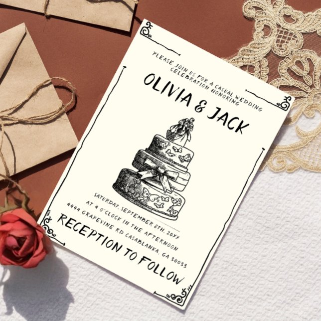 Retro Hand skriftlig ritad kummel Quirky Ram Bröll Inbjudningar (Skapare uppladdad)