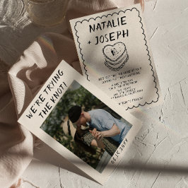 Retro Hand skriftlig ritad kummel Ram Photo Bröllo Inbjudningar