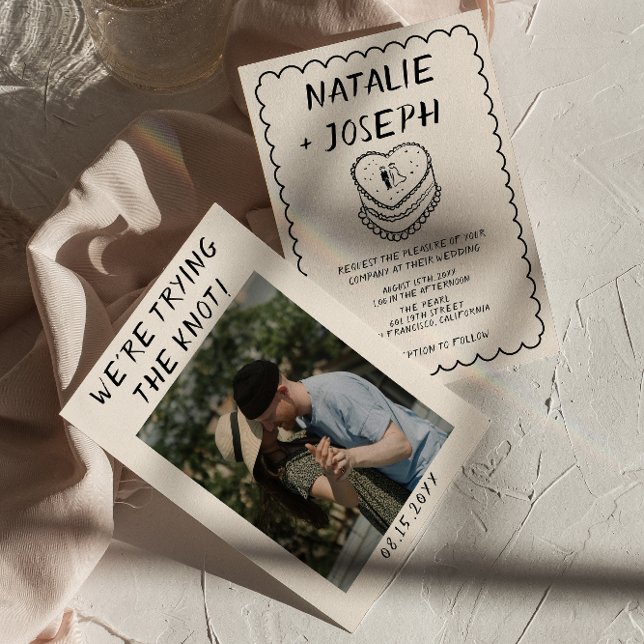 Retro Hand skriftlig ritad kummel Ram Photo Bröllo Inbjudningar (Skapare uppladdad)