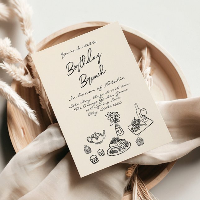 Retro Hand skriftlig ritad Quirky Brunch-födelseda Inbjudningar (Skapare uppladdad)
