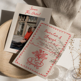 Retro Hand skriftlig ritad Quirky Photo Cute Bröll Spara Datumet