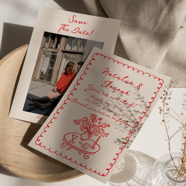 Retro Hand skriftlig ritad Quirky Photo Cute Bröll Spara Datumet (Skapare uppladdad)