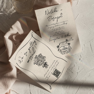 Retro Hand skriftlig ritad romantisk QR-kod Bröllo Inbjudningar