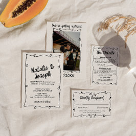 Retro Hand - skriven unik modern Ram Bröllop Inbjudningar