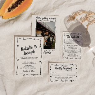 Retro Hand - skriven unik modern Ram Bröllop Inbjudningar