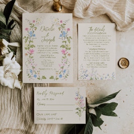 Retro Hand Written Drawn Floral Summer Wedding Inbjudningar