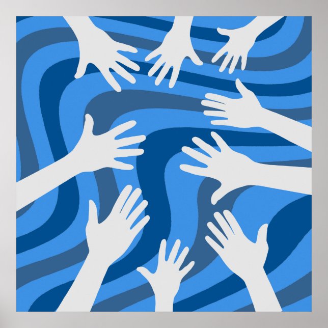 Retro Händer Blue Linjer Art Poster (Framsidan)