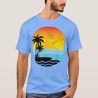 Retro Handflatan Träd Beach Vacation Sunset Ocean  T Shirt