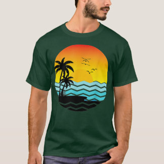 Retro Handflatan Träd Beach Vacation Sunset Ocean T Shirt