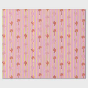 Retro Handflatan Träd och Cactus i Gult Rand Presentpapper