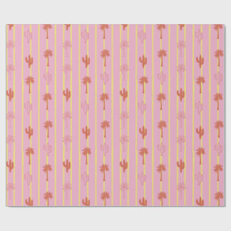 Retro Handflatan Träd och Cactus i Gult Rand Presentpapper