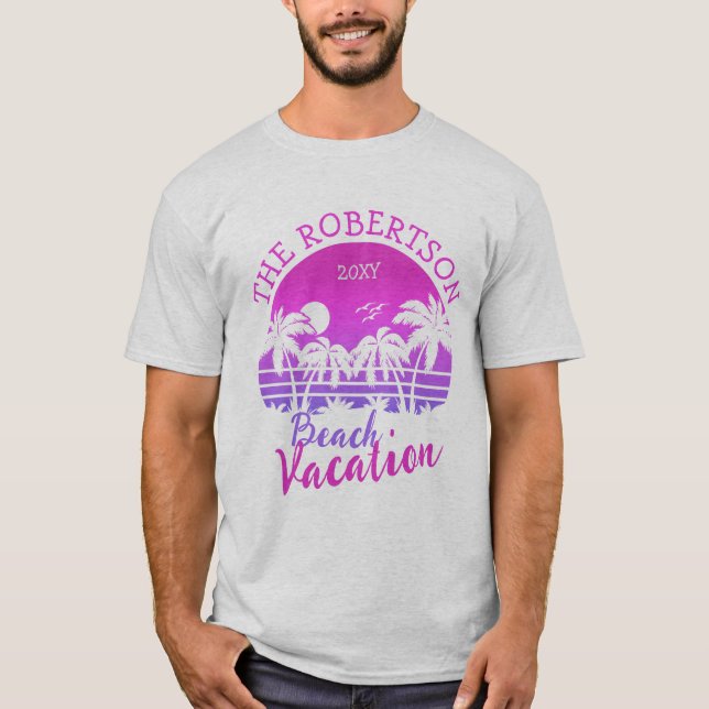 Retro Handflatan Träd Sunset 60 s Family Vacation  T Shirt (Framsida)