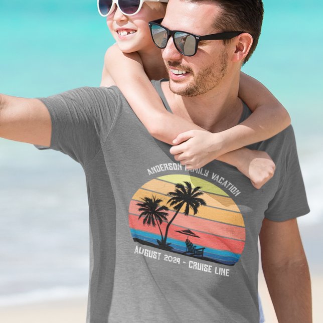 Retro Handflatan Träd Sunset Cruise Family Vacatio T Shirt (Skapare uppladdad)