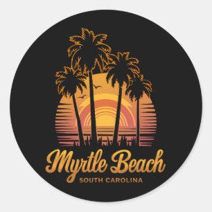 Retro Handflatan Träd Sunset South Carolina Myrtle Runt Klistermärke