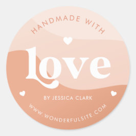 Retro Handgjord med Kärlek Hjärtat Fersken Boho Vå Runt Klistermärke