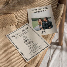 Retro Handritad Champagne Gamla Pengar Foto Bröllo Inbjudningar