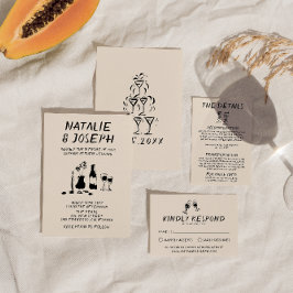 Retro Handritad Champagne Mysig Bröllop Inbjudningar