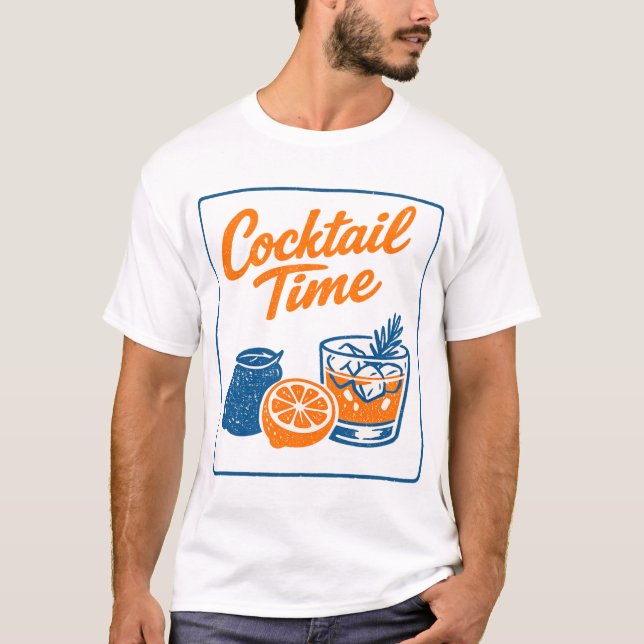 Retro Handritad Cocktail Time Citroner Bar Konst T Shirt (Framsida)