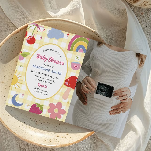 Retro Handritad Excentrisk Baby Shower Foto Inbjudningar (Skapare uppladdad)