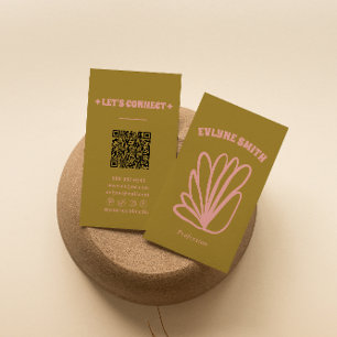Retro Handritad Färgrik QR-kod Groovy Blommig Visitkort