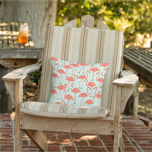 Retro Handritad Flamingo | Tropiskt Mönster Korall Kudde (Stol)