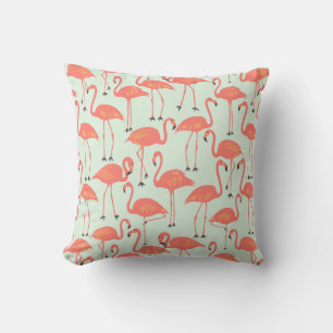 Retro Handritad Flamingo Tropiskt Mönster Korall Kudde