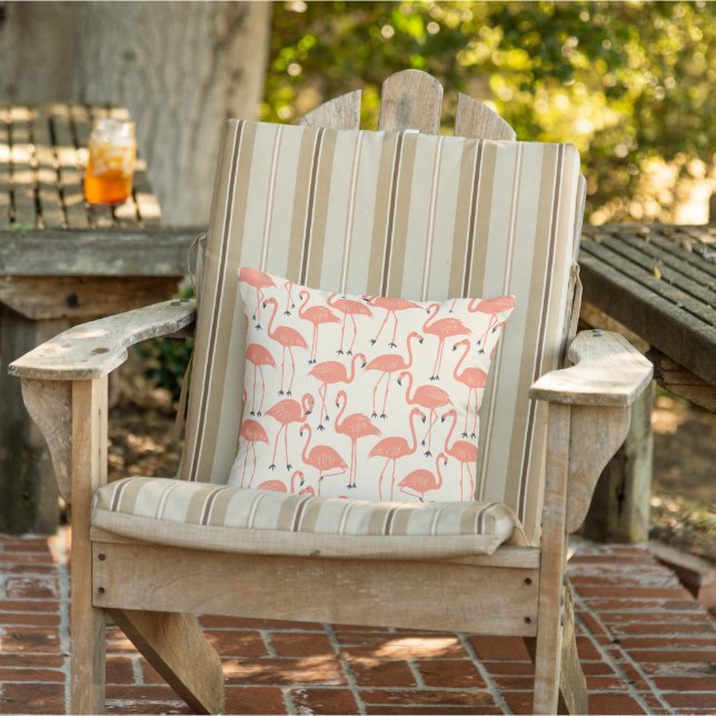 Retro Handritad Flamingo | Tropiskt Mönster Persik Kudde (Stol)