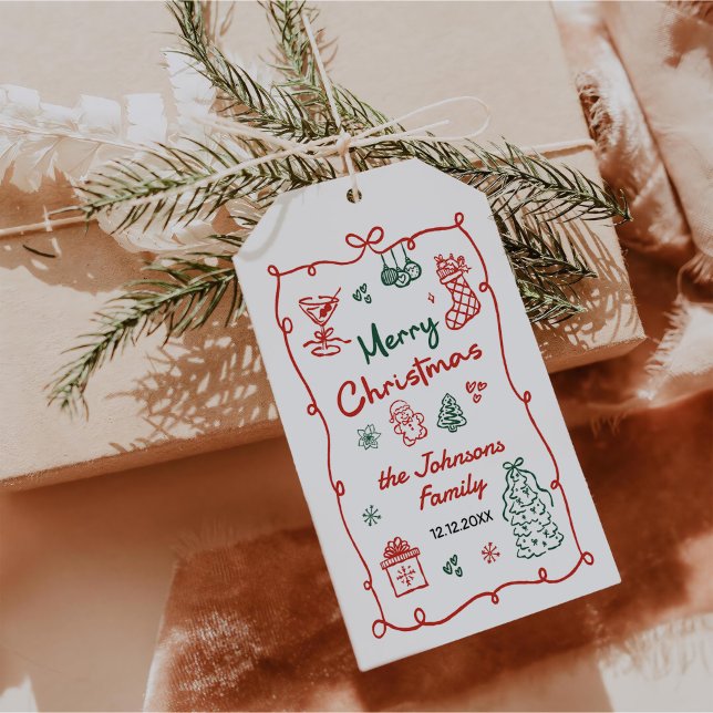 Retro Handritad Friendsmas Julfest Presentetikett (Skapare uppladdad)