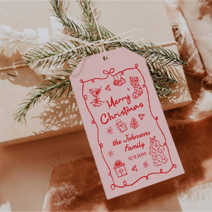 Retro Handritad Friendsmas Julfest Presentetikett