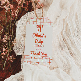Retro Handritad Neutral Rosett Rutig Baby Shower Presentetikett