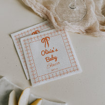 Retro Handritad Orange Band Gingham Bebis Shower