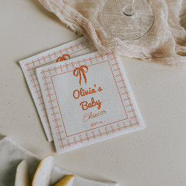 Retro Handritad Orange Band Gingham Bebis Shower Pappersservett