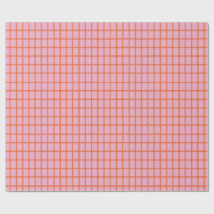 Retro Handritad Röd Karo på Rosa Presentpapper