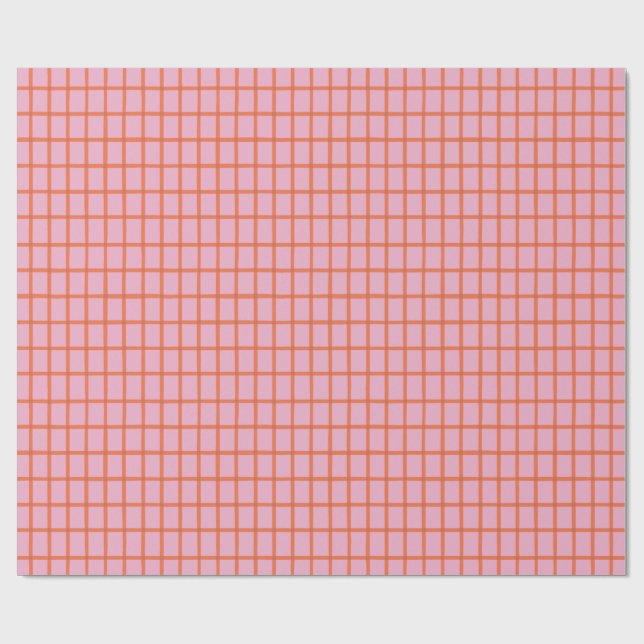 Retro Handritad Röd Karo på Rosa Presentpapper (Platt)