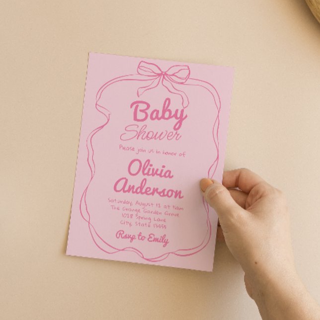  Retro Handritad Rosa Coquette Baby Girl Bebis Sho Inbjudningar (Skapare uppladdad)